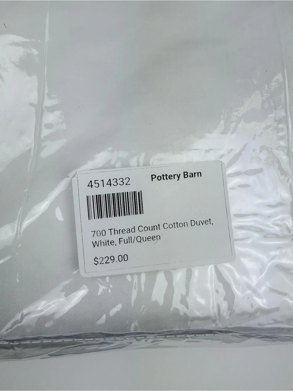 POTTERY BARN 700-Thread-Count Sateen Duvet Cover White